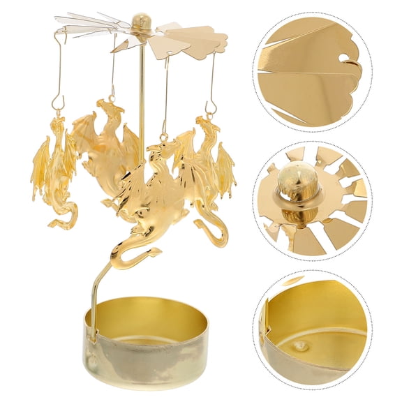 TITINICE Golden Rotating Tea Light Candle Holder Metal Carousel Style Decorative Candle Holder