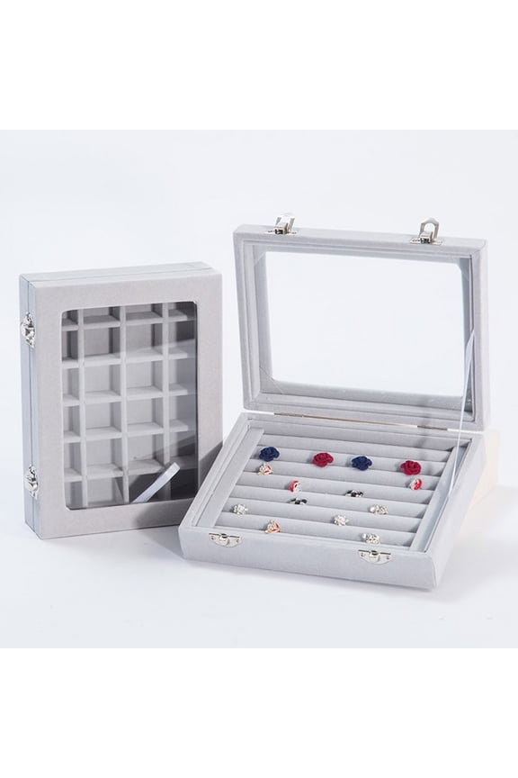 Grey Jewelry Storage Box with Lid Fashionable Jewelry Organizer Holder for Rings and Earrings