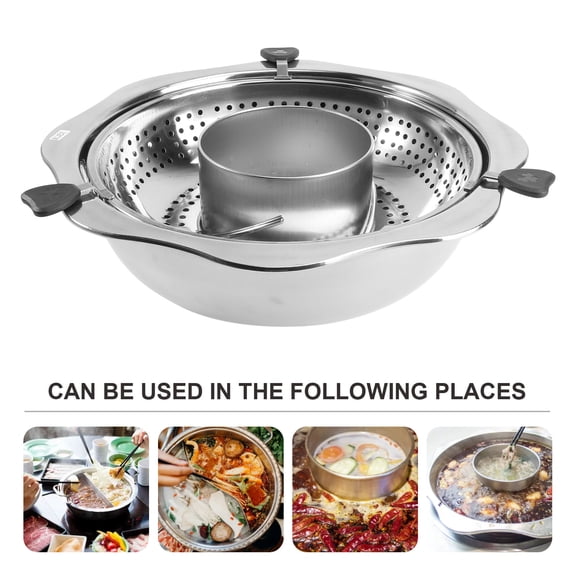 TITINICE Plated Silver Stainless Steel Rotating Hot Pot for Home Cooking with Non Stick Surface