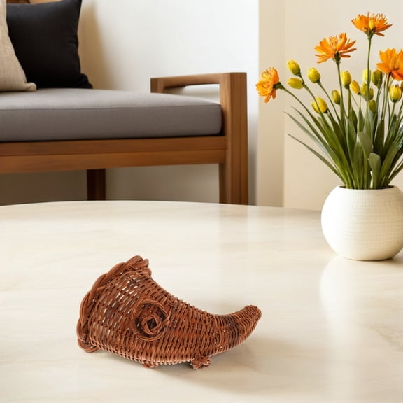 TITINICE Light Brown Rattan Woven Cornucopia Basket for Fall Storage and Table Decoration