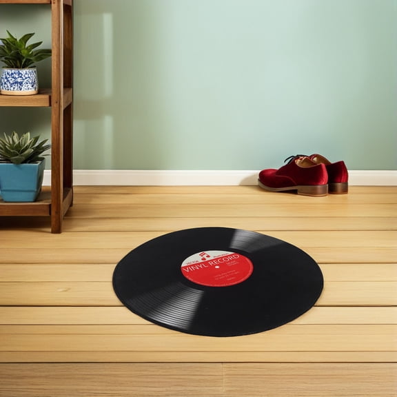 TITINICE Machine Washable Music Decor Rug with Black Record Design Vinyl Carpet