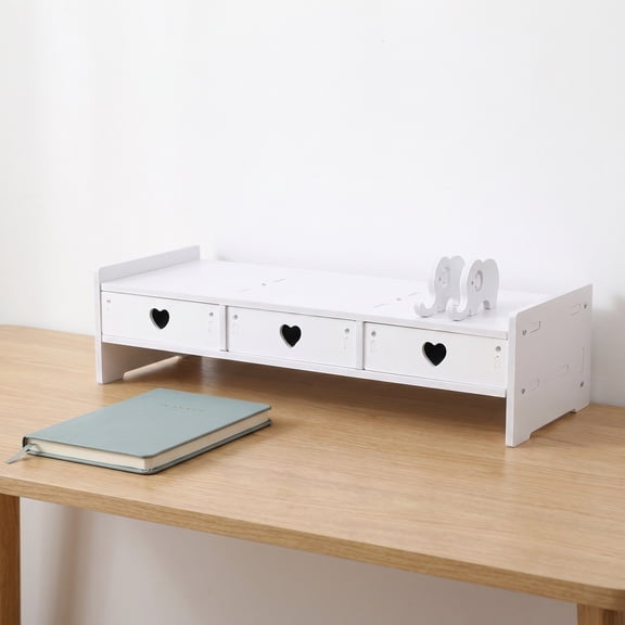 TITINICE Office Desk Monitor Riser with Storage Drawer and Keyboard Organizer in White Finish