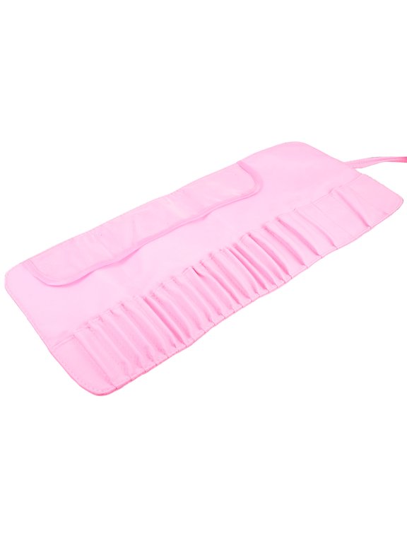 Portable Pink Makeup Brush Organizer Roll Up Bag for Travel and Home Storage