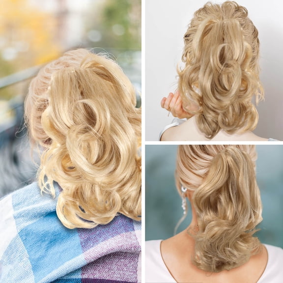 TITINICE Realistic Golden Curly Hair Extension Ponytail Piece with Easy Secure Claw Clip