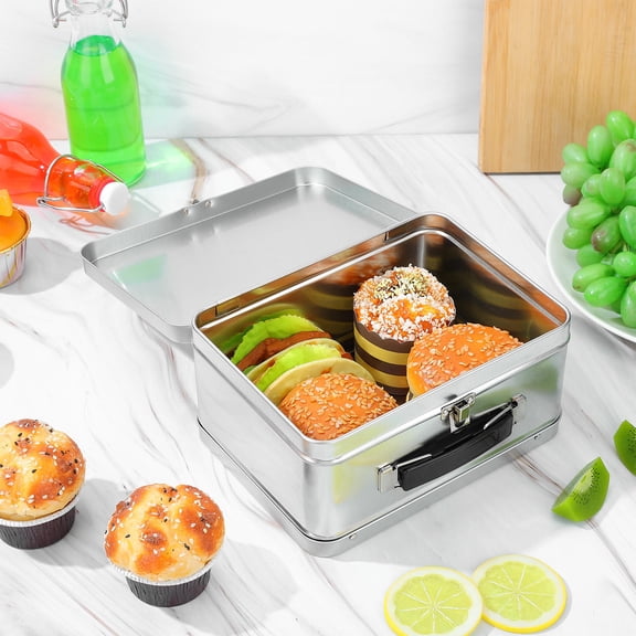 TITINICE Retro Metal Lunch Storage Box Plated Silver Leakproof Tin with Lid and Handle
