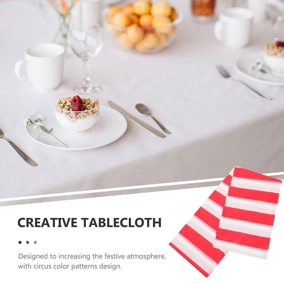 TITINICE Striped Circus Tablecloth Multi Color Plastic Party Table Cover Reusable Decorative Tablecloth