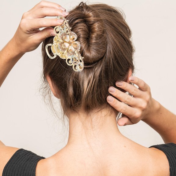 TITINICE Sturdy Large Hair Clip with Double-Sided Rhinestone Flower Design for Elegant Updos