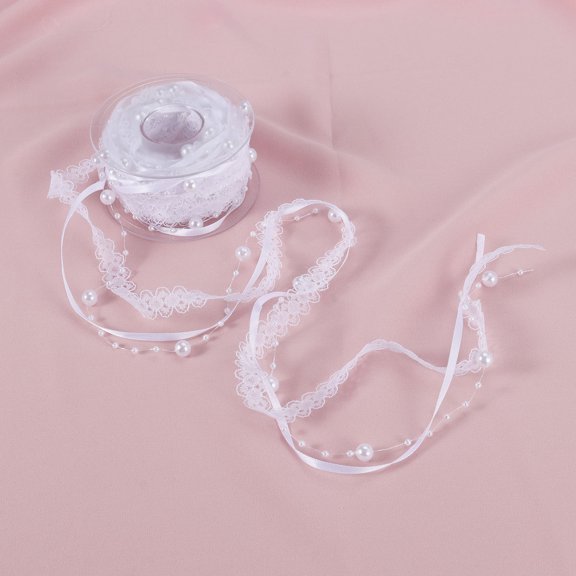 TITINICE White Beaded Ribbon Strings Satin Ribbon for Christmas Party and Winter Craft Projects