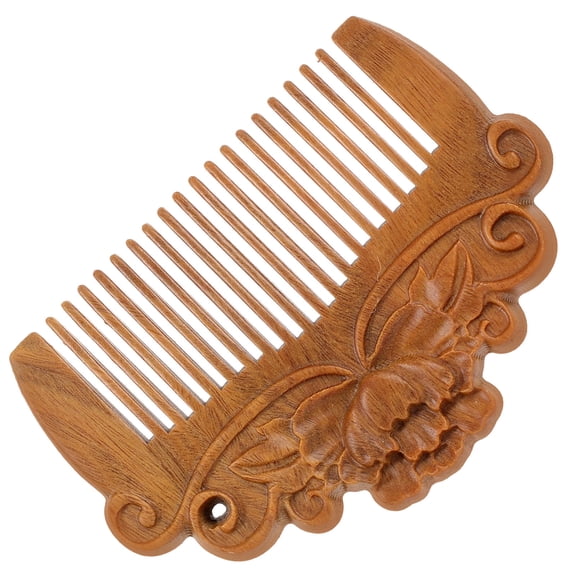 TITINICE Durable Brown Wooden Hair Comb with Relief Carving for Hair Styling