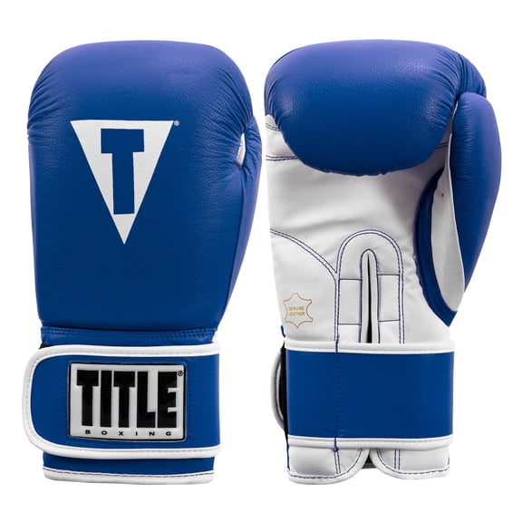 TITLE Boxing Pro Style Leather Training Boxing Gloves 3.0, 16 oz, Blue/White