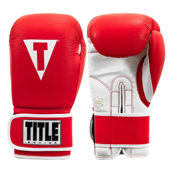 TITLE Boxing Pro Style Leather Training Boxing Gloves 3.0, 16 oz, Red/White