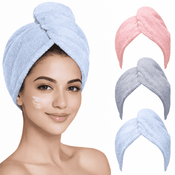 3-Pack Microfiber Hair Turban Towels Women Quick Dry Twist Anti-Frizz Curly Long Hair by Towel Oasis