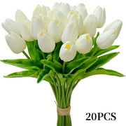 TITOUMI 20pcs Artificial Tulip Silk Flowers, 13.5" in Bulk Home Kitchen Wedding Photography Decor, White