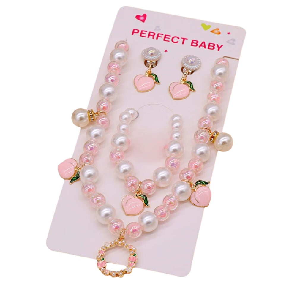 TITOUMI 3 Sets Girl Princess Necklace Bracelet, Pink Pendant Kids Costume Jewelry Gift, Party