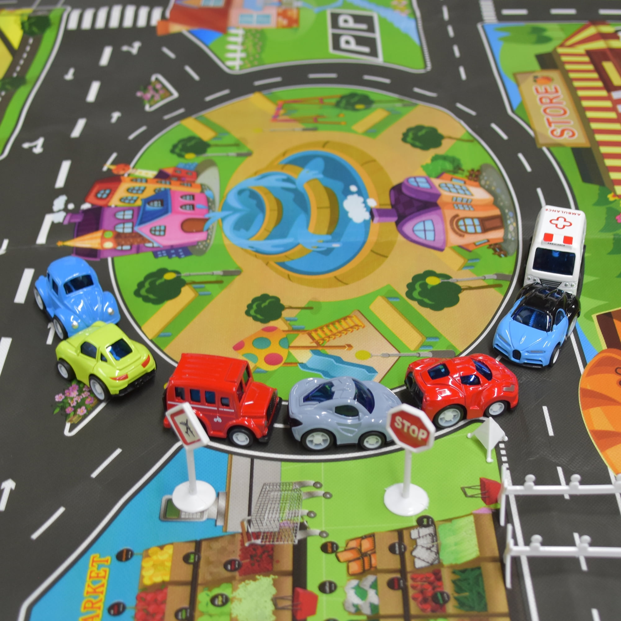 TITOUMI Car Play Mats for Kids, Game Mat Toys, Road Traffic System Rug, Parking Lot, for 15