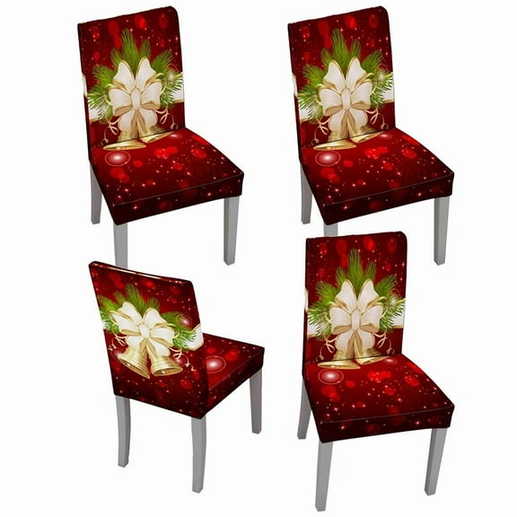 TITOUMI Christmas Chair Covers Set of 4, Stretch Kitchen Chair Cover, Removable Washable Holiday Slipcovers for Dining/Home/Hotel Decor