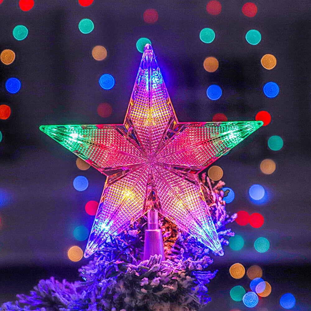 TITOUMI Christmas Tree Star Topper, 7.8 inch LED 3D Hollowed Pentagram