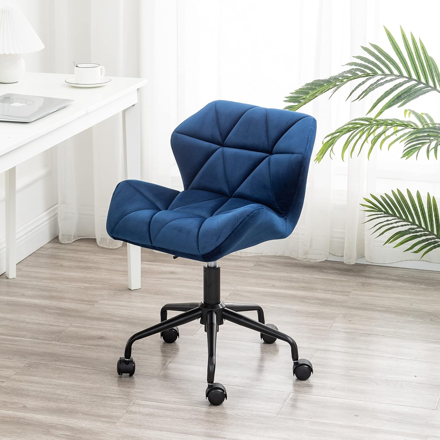 Blue Velvet Armless Swivel Office Chair