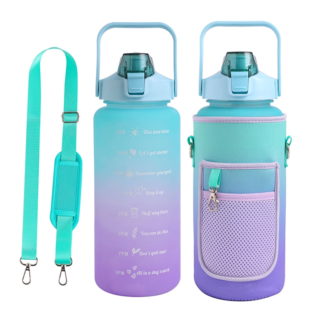 TITOUMI Half Gallon Water Bottle with Sleeve & Strap, 64 OZ Motivational Straw Time Marker to