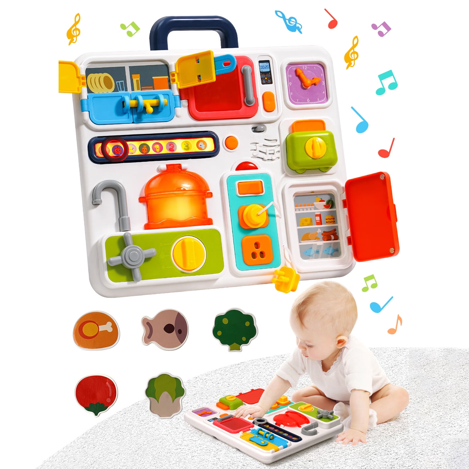 TITOUMI Kitchen Busy Board for Toddlers 15, Light Up Musical Baby Toys