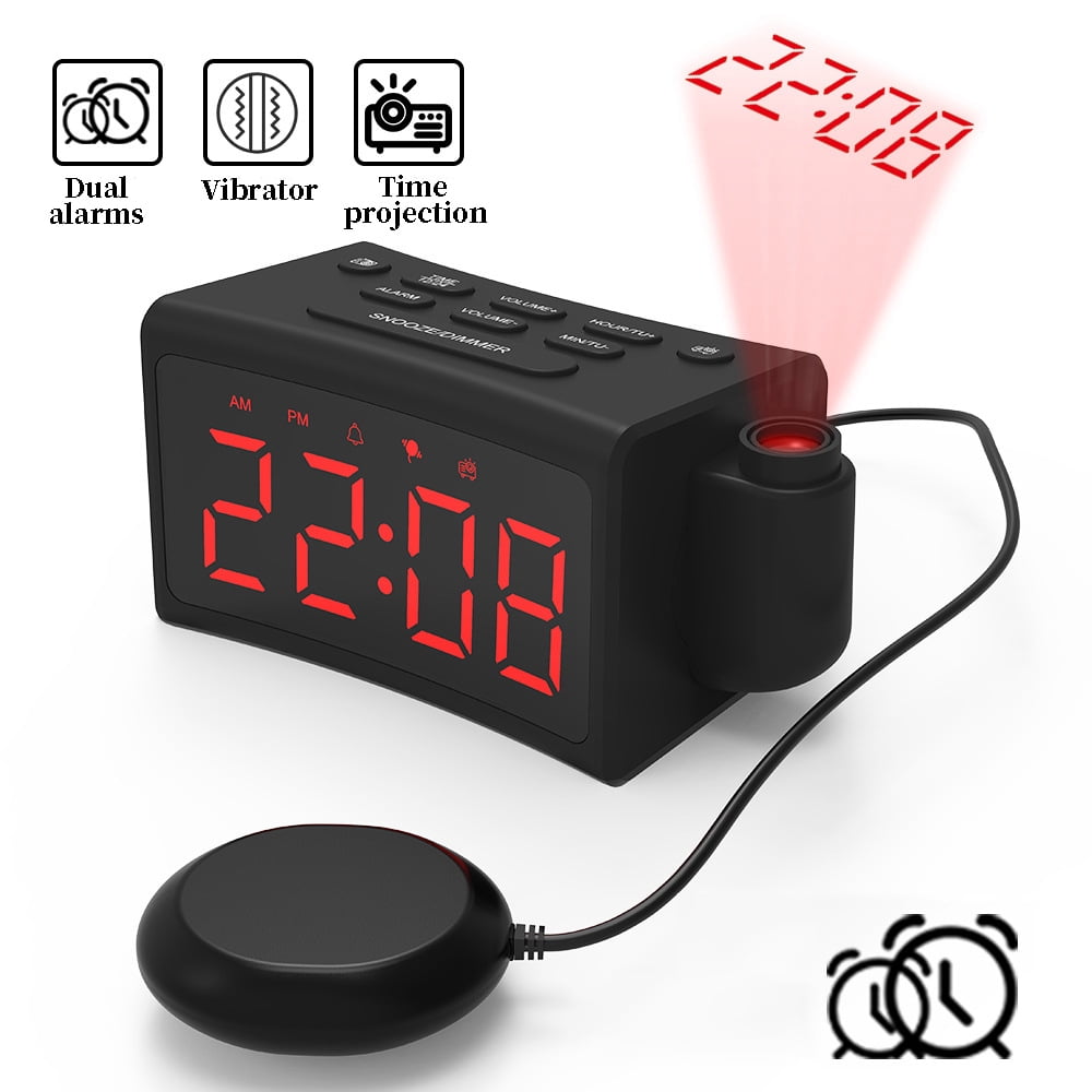 TITOUMI Projection Alarm Clock, Digital Clock 180° Rotatable Projector, 3 Brightness, LED , USB