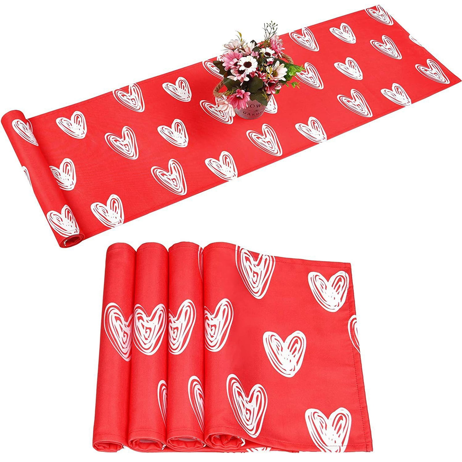 TITOUMI Valentine's Day Linen Table Set,1 Romantic Table Runner 13x70