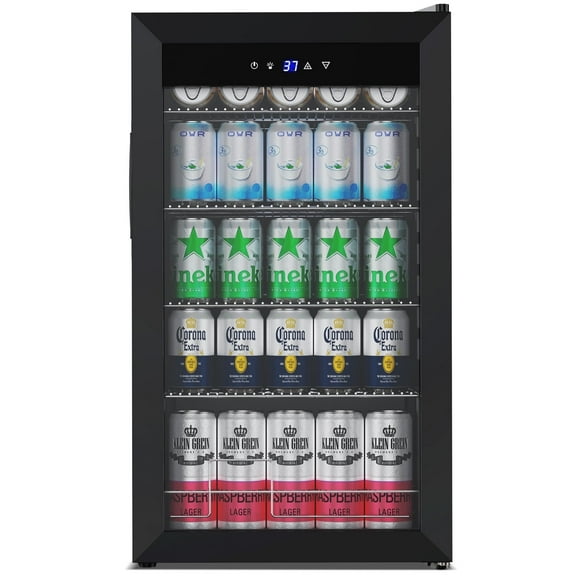 TITTLA 130 Can Beverage Refrigerator with Glass Door,3.2 Cu.ft Wine Coolers,Touch Control Panel On the Glass,Freestanding Mini Fridge,Black