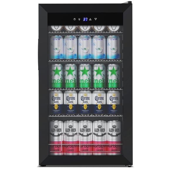 TITTLA 130 Can Beverage Refrigerator with Glass Door,3.2 Cu.ft Wine Coolers,Touch Control Panel On the Glass,Freestanding Mini Fridge,Black