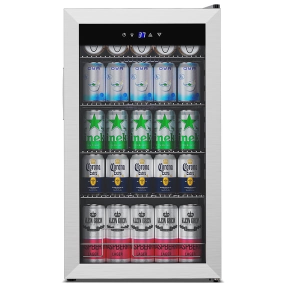TITTLA 130 Can Beverage Refrigerator with Glass Door,3.2 Cu.ft Wine Coolers,Touch Control Panel On the Glass,Freestanding Mini Fridge,Silver
