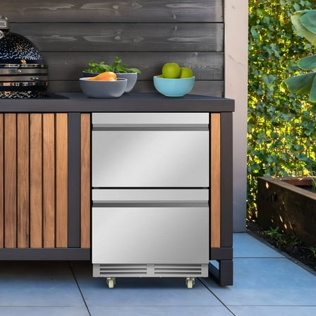 TITTLA 24 Inch Under Counter Dual Drawer Beverage Fridge with Wheels,Freestanding Or Built-In for Patio, Stainless Steel Weather-Proof, Ideal for Home and Commercial Use,Silver