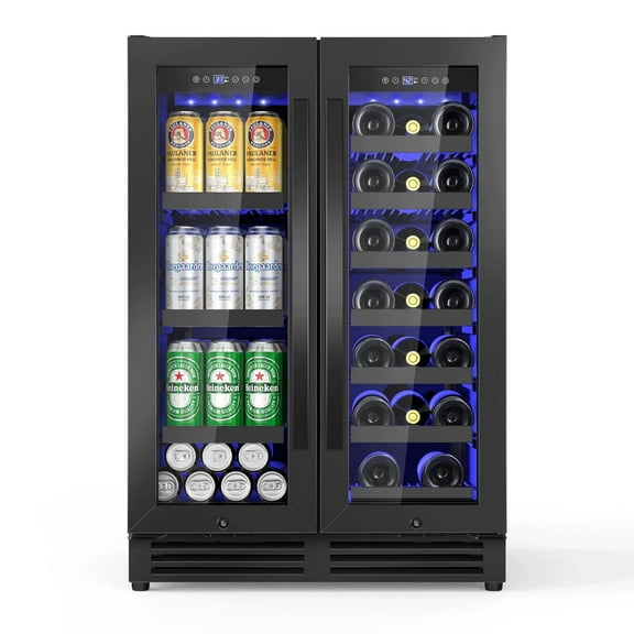 TITTLA 24 Inch Wine and Beverage Refrigerators Cooler,18-Wine Bottles and 57 Cans,Dual Zone,Under Counter,Black