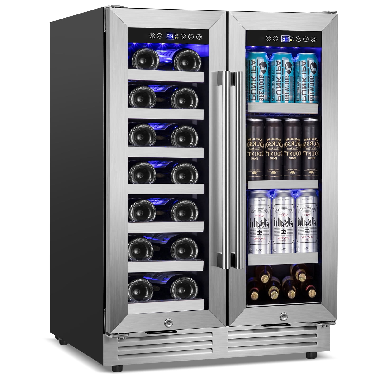 TITTLA 24 Inch Wine and Beverage Refrigerators Cooler,18-Wine Bottles and 57 Cans,Dual Zone,Under Counter,White