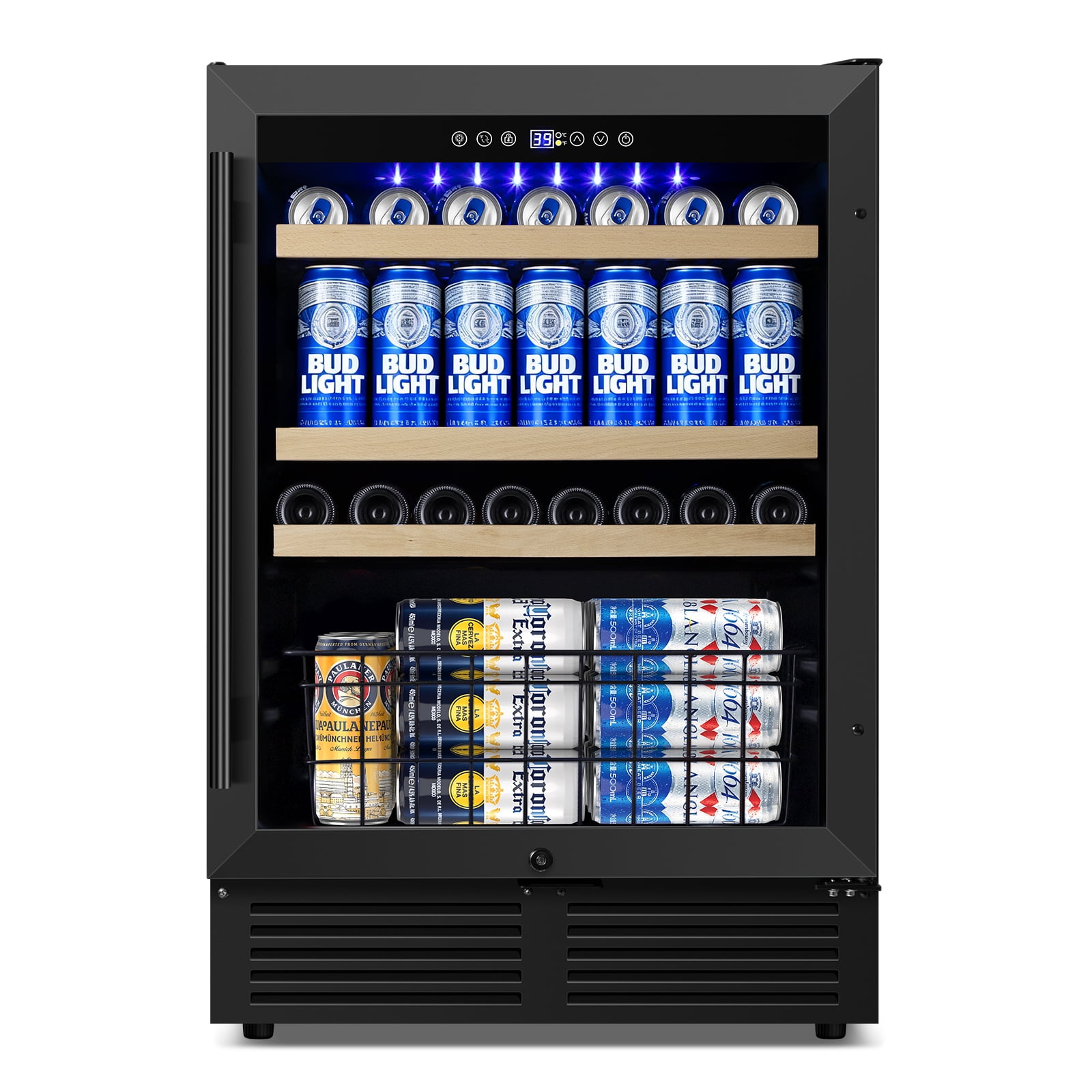 TITTLA 24 inch Beverage Refrigerator,180 Cans Under Counter Beverage Cooler with Glass Door for Kitchen Bar Office,Black
