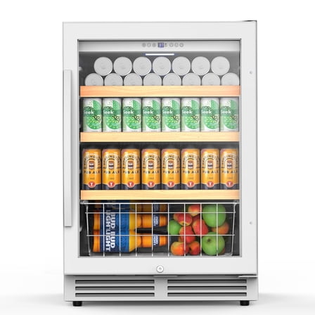 TITTLA 24 inch Beverage Refrigerator,180 Cans Under Counter Beverage Cooler with Glass Door for Kitchen Bar Office,White