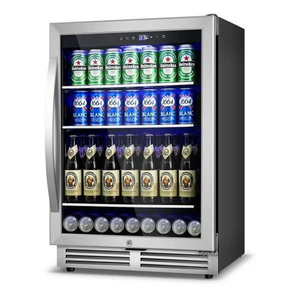 TITTLA 24 inch Beverage Refrigerator,190 Cans Beverage Cooler with Glass Shelves,Under Counter Refrigerator,Silver