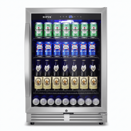 TITTLA 24 inch Beverage Refrigerator,190 Cans Beverage Cooler with metal Shelves,Under Counter Refrigerator,Silver