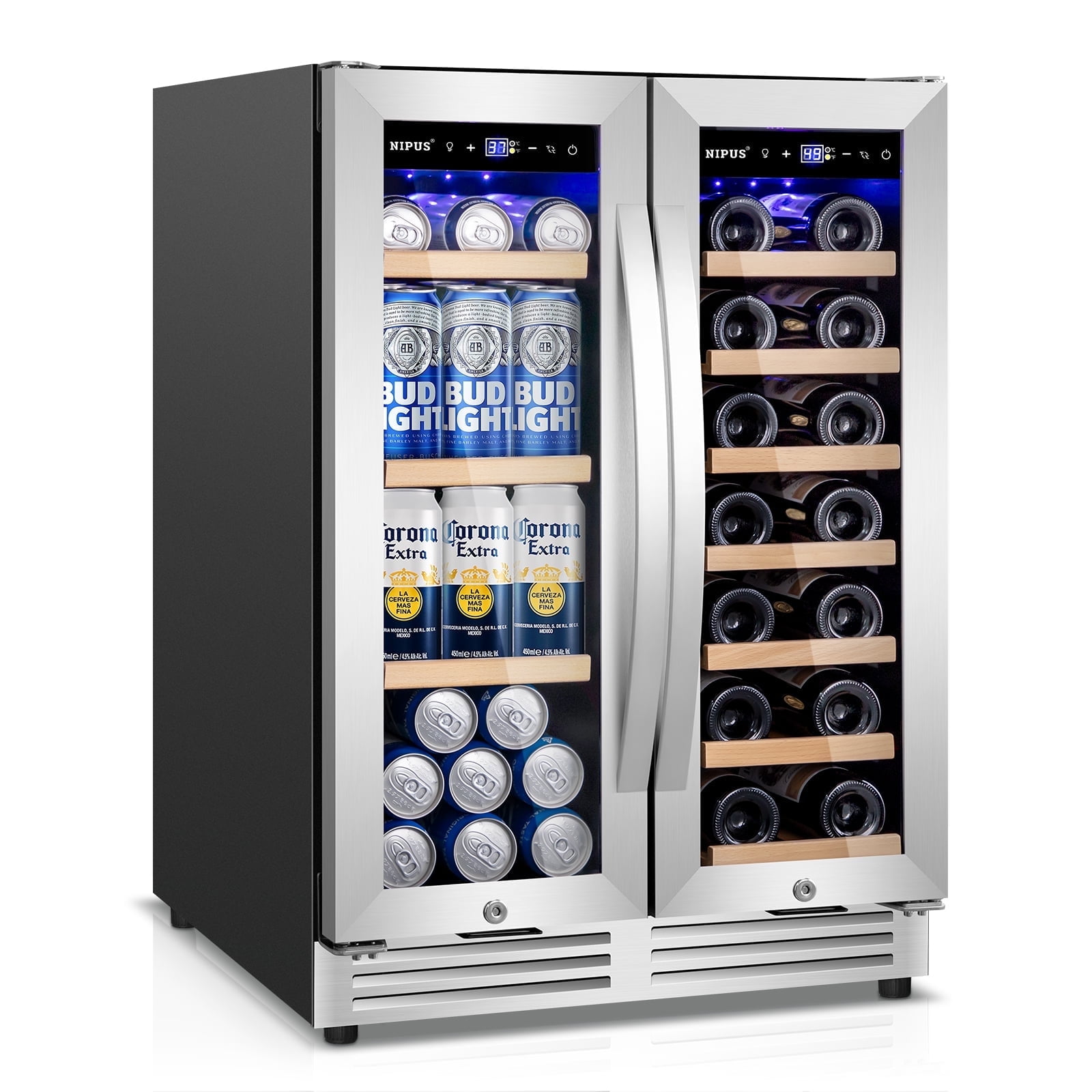 TITTLA 24 inch Wine and Beverage Refrigerator,Dual Zone 21 Bottles and 80 Cans,Built in,Silver