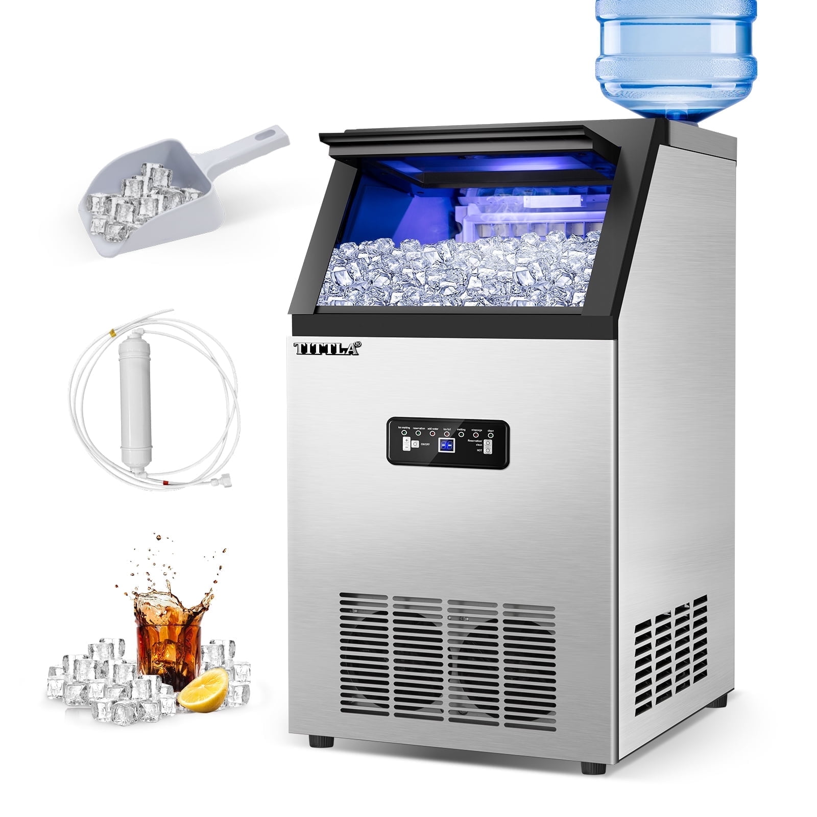 Tittla Commercial Ice Maker, 88lbs/24h, Built-in/Freestanding, for ...