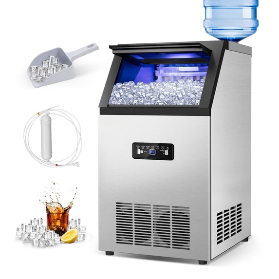 TITTLA 100Lbs/24H Commercial Ice Maker Machine,24 Lbs Storage,45 Ice Cubes in 12-15 Mins,Stainless Steel Ice Maker for Home Bar Cafe