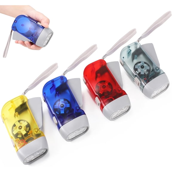 TIUSHOM 4 Pack Hand Crank Emergency Flashlight,No Battery Required,3 LED Bright Lights,Portable Wind-Up Flashlight for Camping,Hiking,Outdoor,Home & Car Emergencies,Easy Use for Kids & Adults