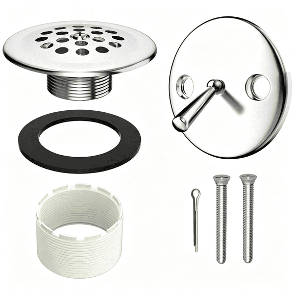TIUSHOM Trip Lever Tub Drain Kit, Chrome | Bathtub Drains Stopper Replacement Kits, Trip Lever Overflow Faceplate, Tub Drains Strainer, Thread Adapter &Amp; Gasket