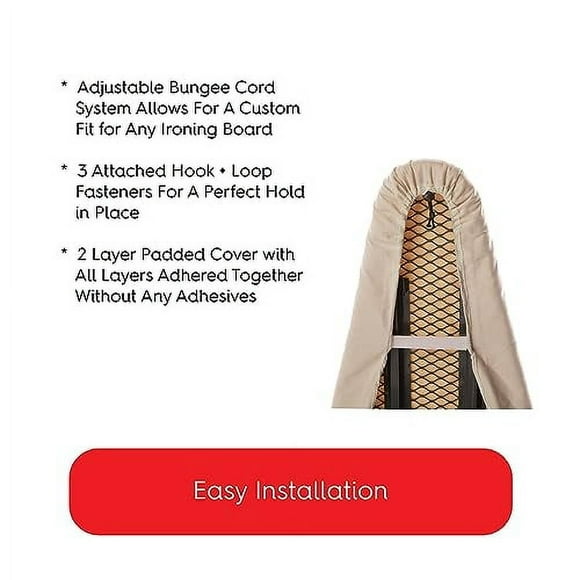 TIVIT Ironing Board Cover 15 x 54 Standard Chemical Free Eco-Friendly Padded Covers - Unbleached, Untreated Natural Cotton & Wool Pad - 2 Layer, 3 Fastener Straps, Pull Bungee Cord