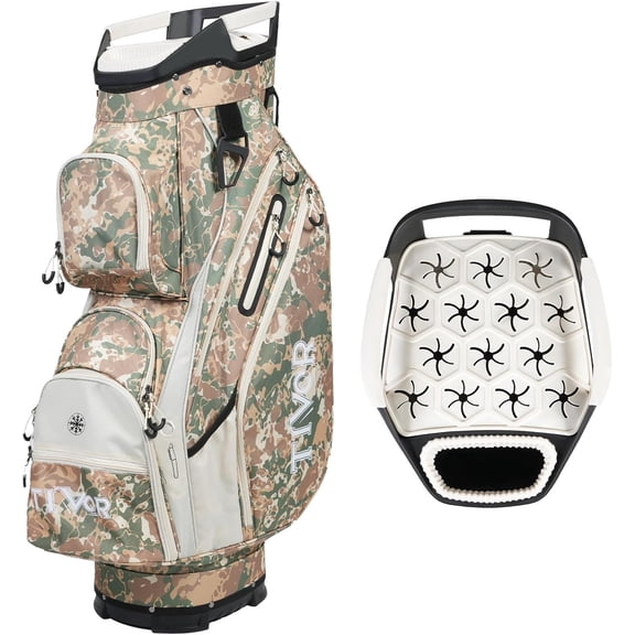 TIVOR Golf Cart Bag with 15-Way Full-Length Dividers, 12 Pockets, Premium Quiet Design, Insulated Cooler Pocket, Rain Cover Included, Fits Jumbo Grips