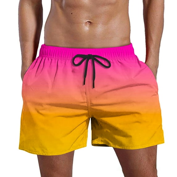 TIWEKE Men Swim Trunks,Men's Gradient Beach Pants Mens Board Shorts Swim Shorts Pink 6XL