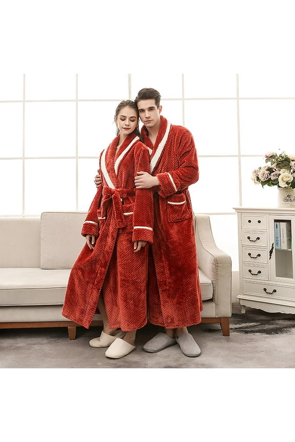 Men's Extra Long and Thick Flannel Couples' Bathrobe Plus Size Sleepwear Mens Pjs Sets (Red,3XL)