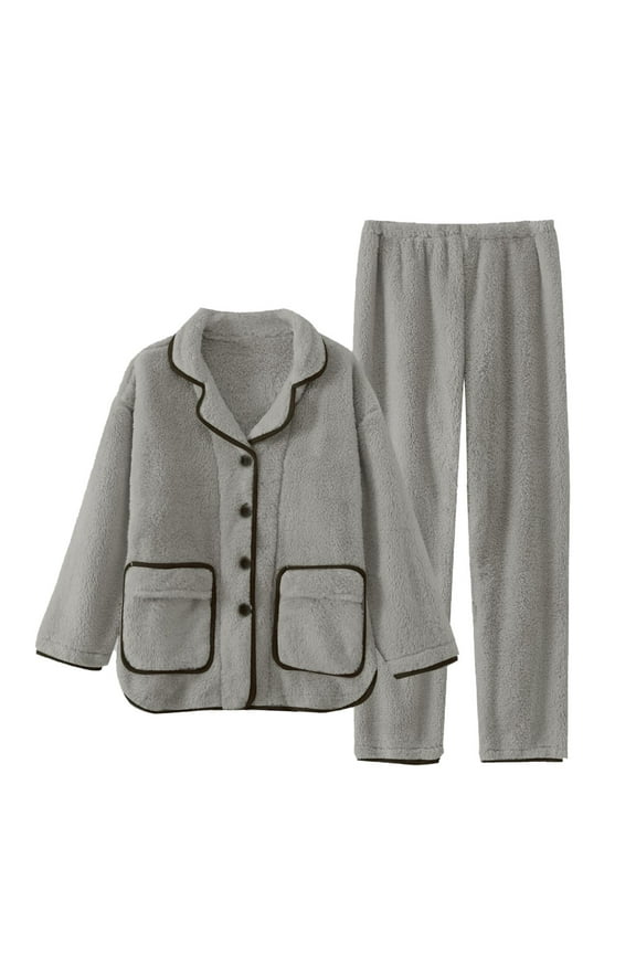 Mens Pajamas Flannel Couples' Pajama Set Thickened Winter Loungewear Elegant and Warm Sleepwear Set (Dark Gray,L)