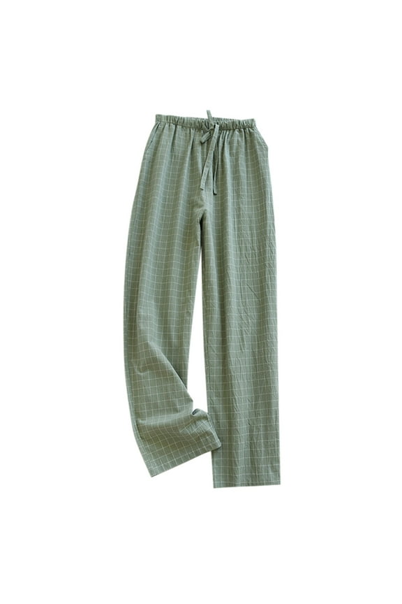 Mens Pj Pants Cotton——Spring and Summer Thin Plaid Pajama Pants Green,M