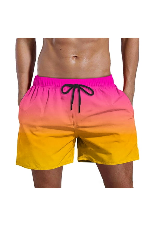 Swimming Trunks for Men,Men's Gradient Beach Pants Mens Board Shorts Swim Suit Men Pink L