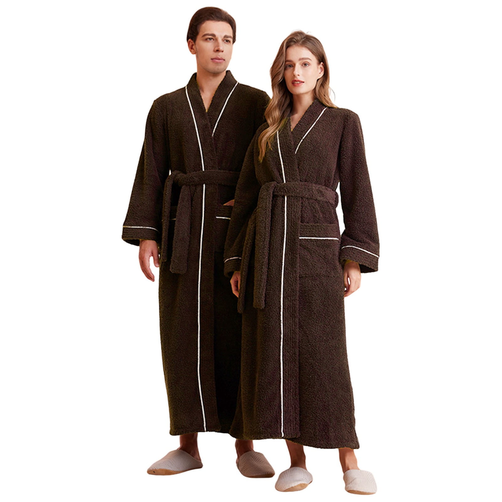 TIWEKE Winter 2025 New Half Flannel Men's Thickened Robe Long Furry ...
