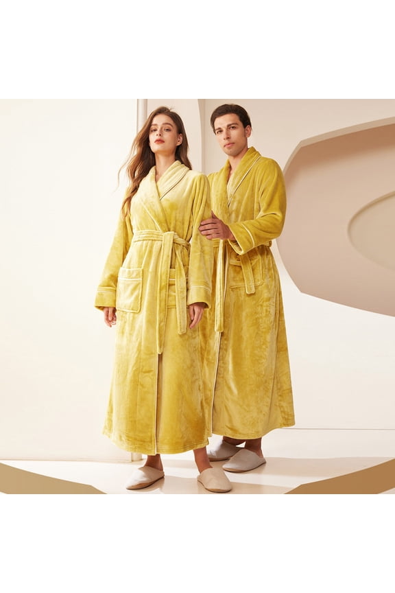 Womens Long Robe Soft Fluffy Plush Bathrobe Nightgown Ladies Pajamas Dressing Gown (Yellow,3XL)